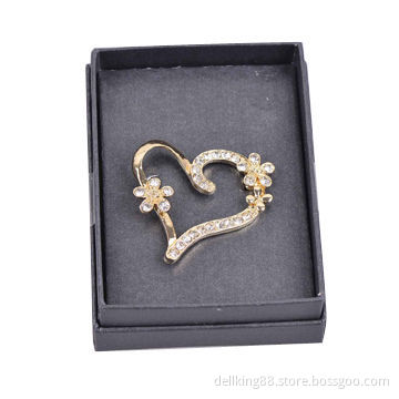 Zinc alloy casting gold heart crystal broochNew